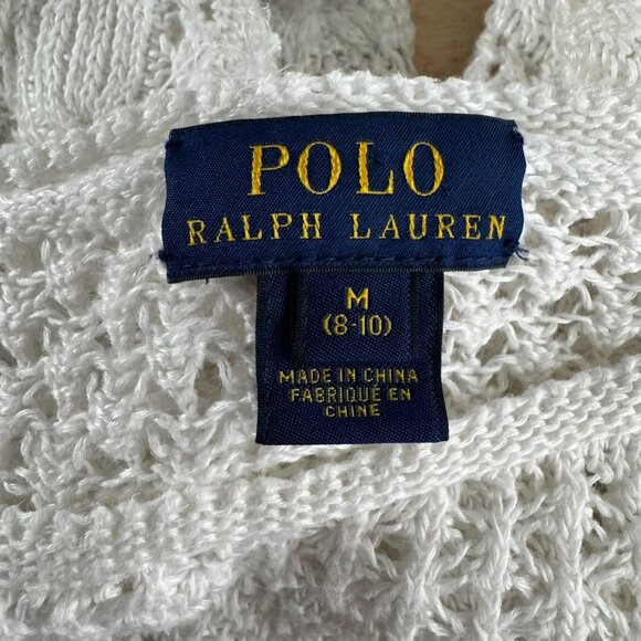 Polo Ralph Lauren Cropped Boxy Top Medium White‎ Linen Fringe Crochet TP-3481 - Picture 9 of 11
